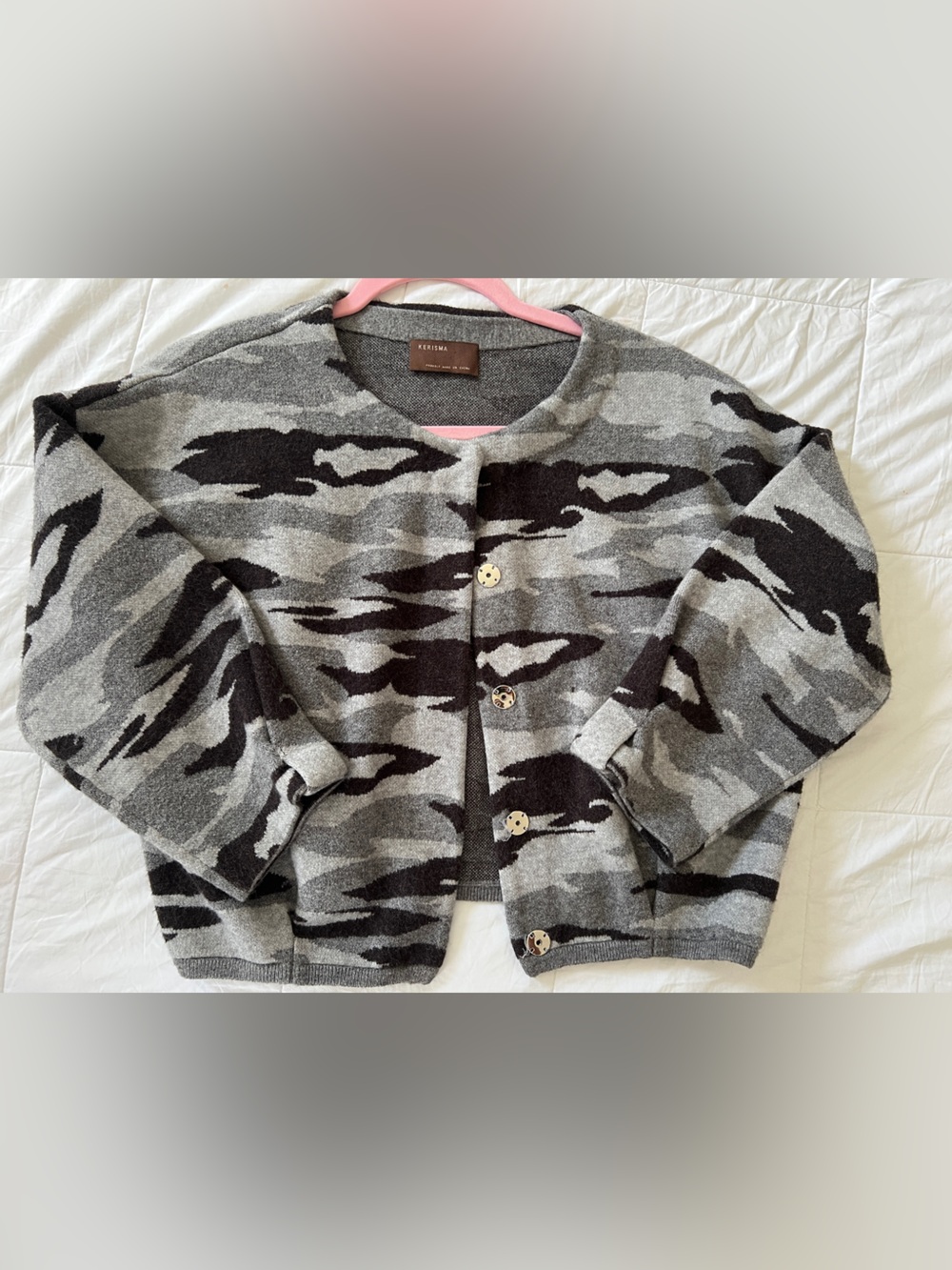 Kerisima Gray Camouflage Button-Front Sweater Cardigan